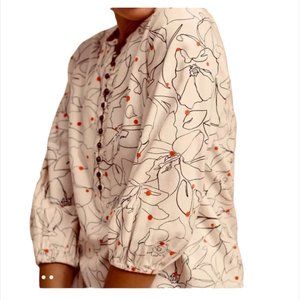 Anthro Maeve Cream Black Pink Floral Bethesda Flannel Button up Blouse Top XXS